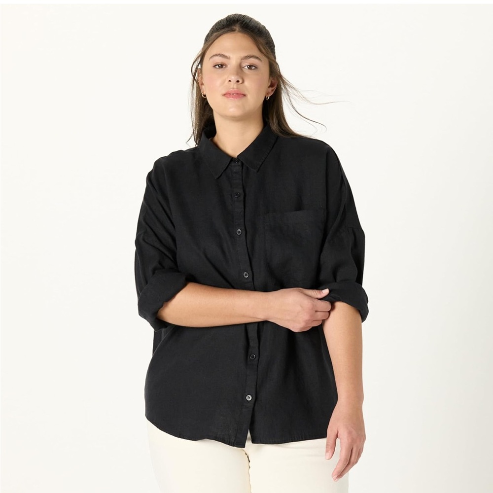 NWT THE DROP LINEN BLACK BUTTON DOWN‎ SIZE XL